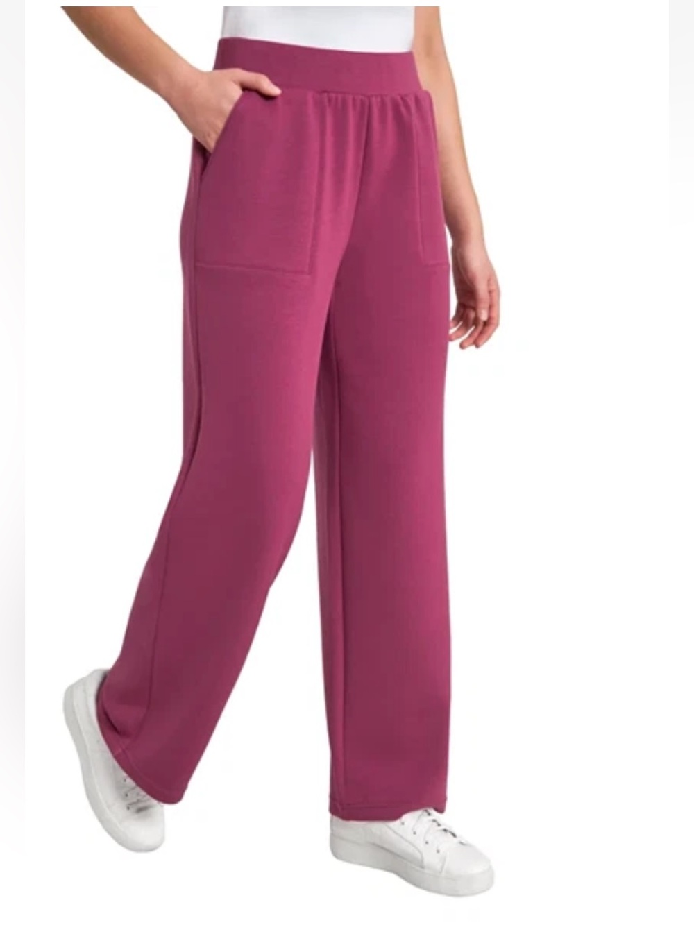 Mondetta Wide-Leg Tencyl Pull-On Pants in Berry Plum